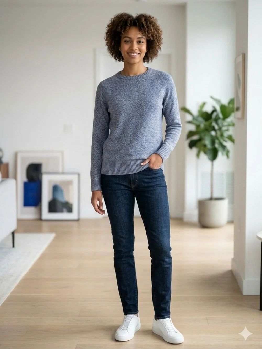 J. Crew Women's Heather Blue Marled Crewneck Sweater Medium Preppy Minimalist